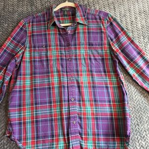 LRL Lauren Jeans Co Ralph Lauren XL Women’s Purple Plaid Shirt 100% Cotton